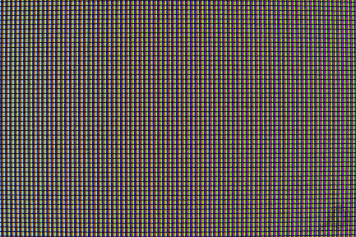 Stark vergrößertes Pixelraster eines Bildschirms.