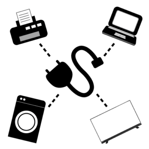 bild zum stromverbrauch durch tv, drucker, laptop und waschmaschine 