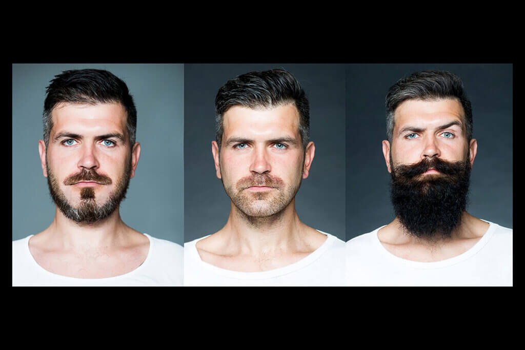 3 Männer mit unterschiedlichen Bartlängen