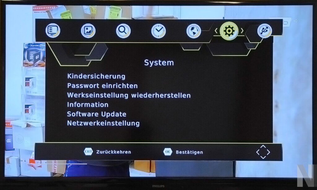 Aufnahme von den Systemeinstellungen des Comag SL30T2