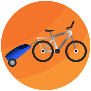 Symbol von einem Trolley, der an einem Fahrrad befestigt ist.