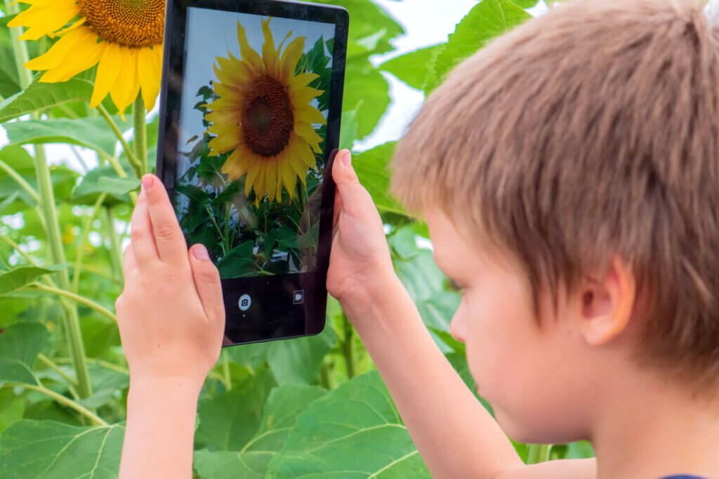 junge macht ein Foto mit Tablet