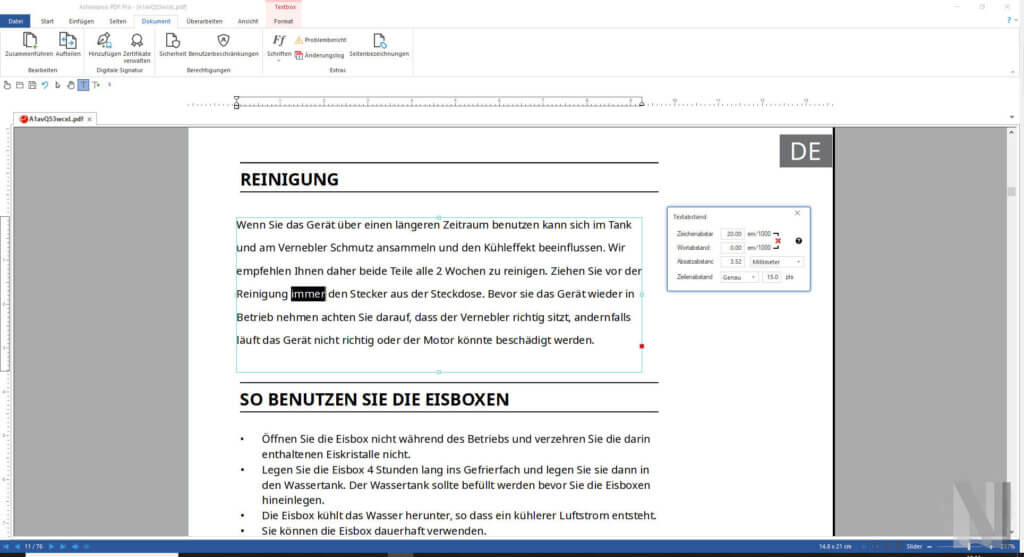 Texteditor: Zeilenabstand lässt sich frei wählen
