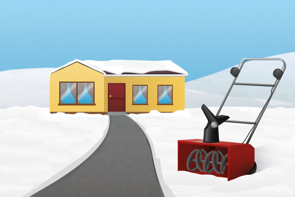 Schneefräse vor Haus