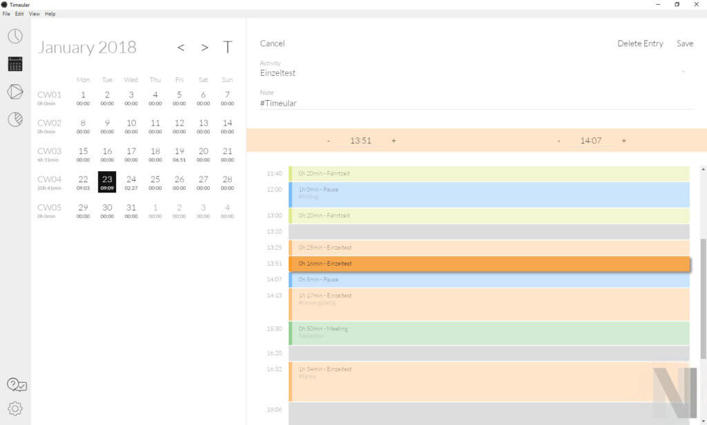 Die Kalenderansicht von Timeular
