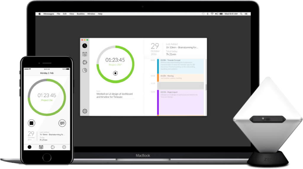 Darstellung von Timeular, Web-Oberfläche und App-Oberflaeche