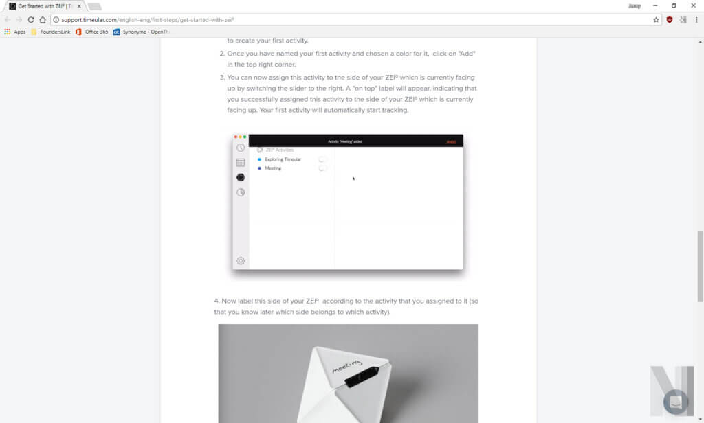 Hilfsmaterialien von Timeular, die bei der Einrichtung der Software helfen
