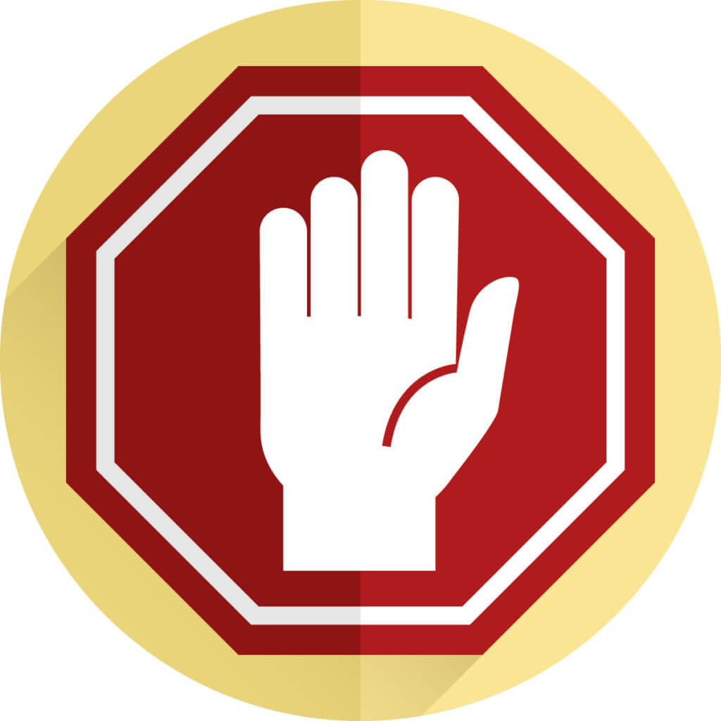 Icon von einer Hand in einem Warnschild