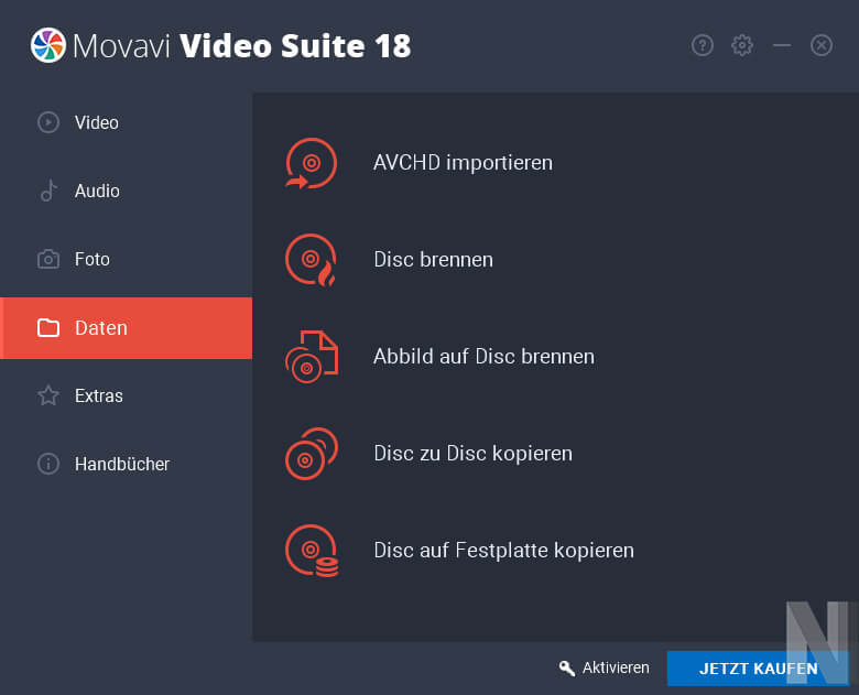Screenshot vom Menüpunkt Datenbrennen