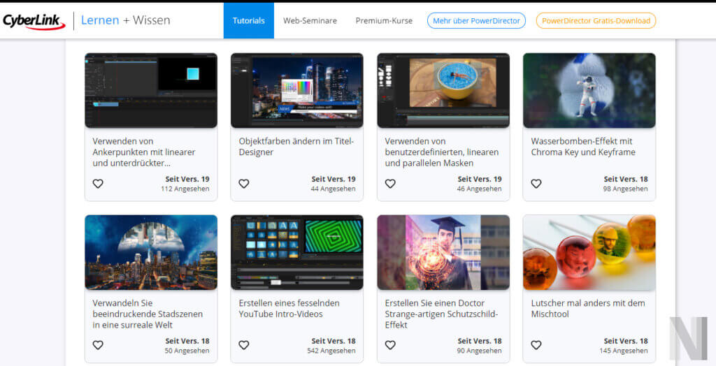 Screenshot vom PowerDirector Lernportal