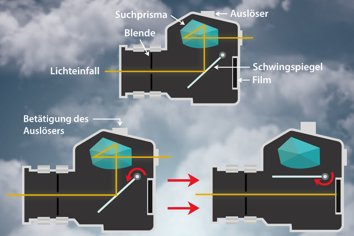 Querschnitt Technik in einer Spiegelreflexkamera